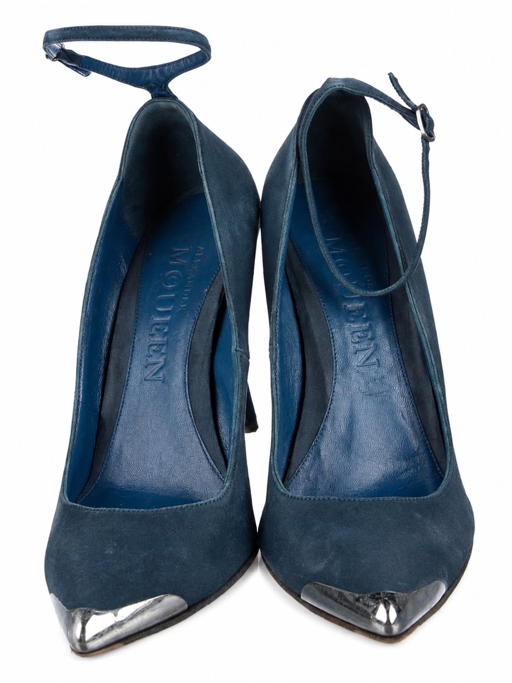 Alexander McQueen Suede Metal Toe Cap Wedge Heels
